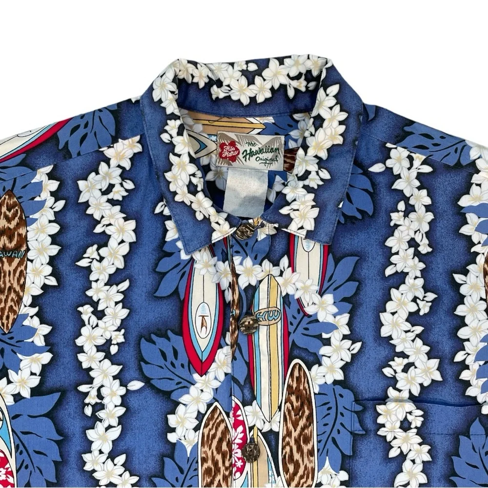 Hilo Hattie Short Sleeve Button Down Shirt, Blue, Size Large - Picture 3 of 6